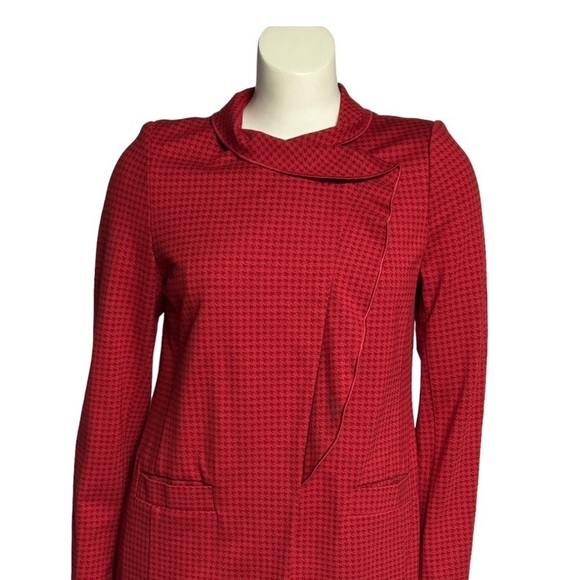 CAbi 3546 Celebration Houndstooth Red Ponte Long Jacket Coat Front Ruffle Large - Picture 10 of 16